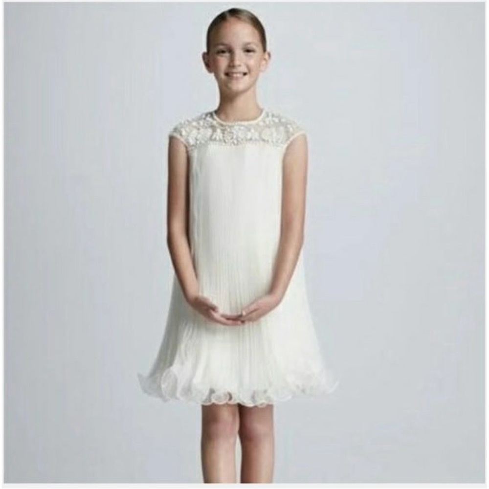 New Marchesa Target Neiman Marcus Ivory Pleated Sleeveless Beaded Dress Girls L